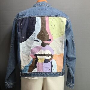 Vintage Denim‎ Jacket Men's Large Made In Hong Kong 80's 90's Full Back Art